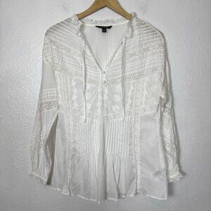 Lauren Ralph Lauren White Cotton Blouse Small Embroidered Lace Boho Cottagecore